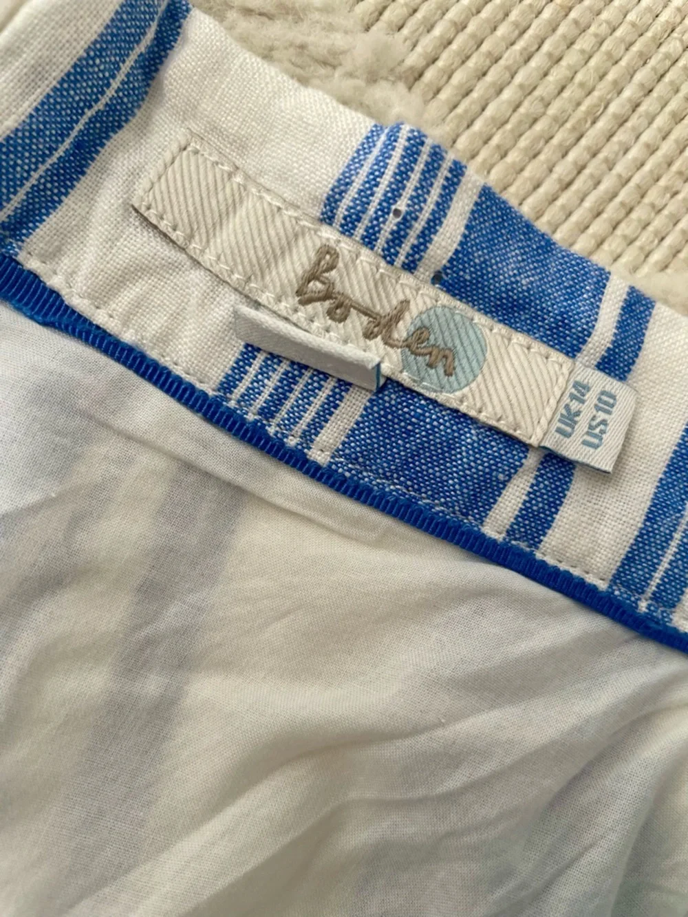 Boden 100% Linen Blue White Stripe A-Line Midi Skirt Lined Side Zip Size 10